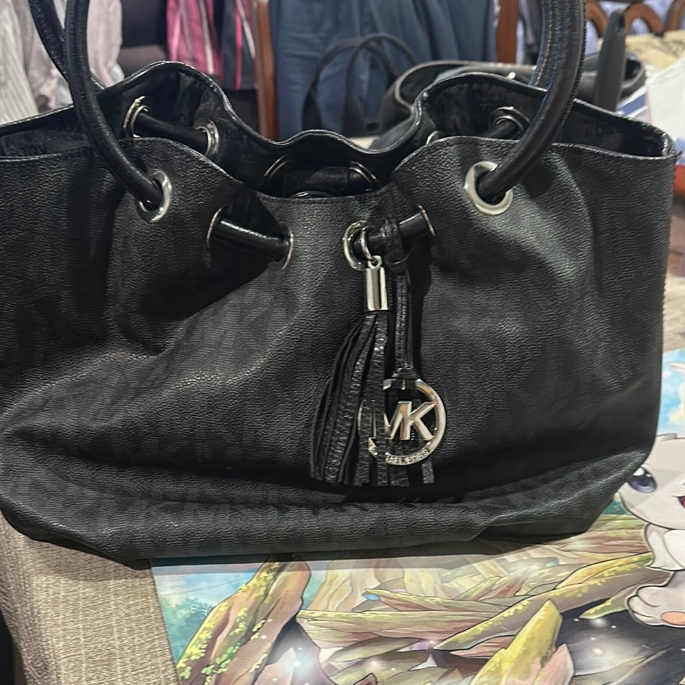 Michael Kors Black Shoulder Bag with Silver Hardware